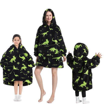 Wearable Blanket Hoodie - Kids - Neon Dinosaurs