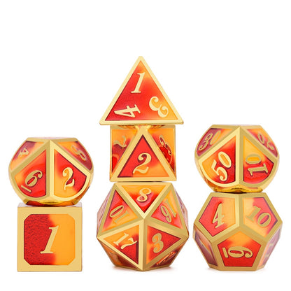 Red and Yellow Italic Font Metal Dice Set