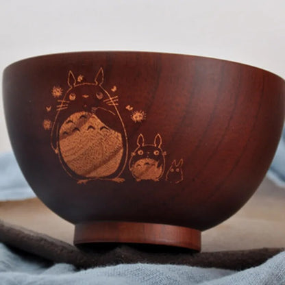 Totoro Wooden Bowl with Utensils