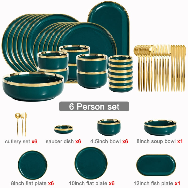 Dark Green Embellished Dining Set