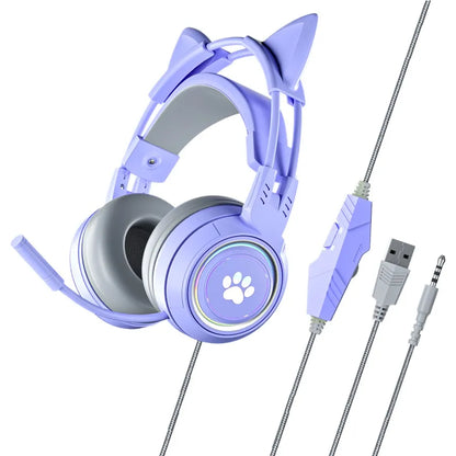 Purple RGB Cat Headphones with Mic