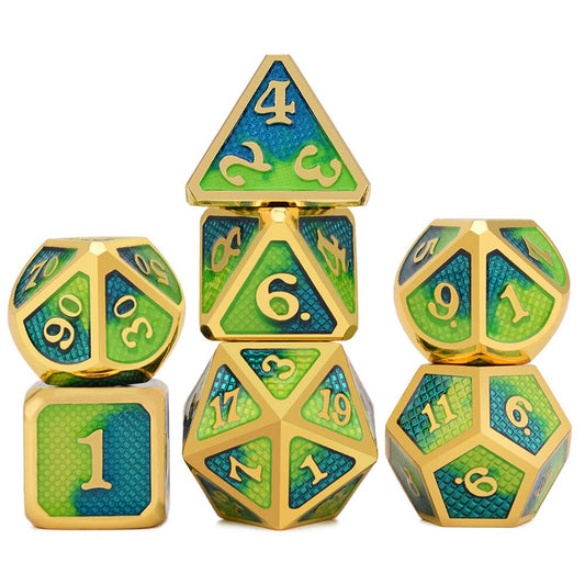 Blue and Green Swirled Dragon Scales Dice Set