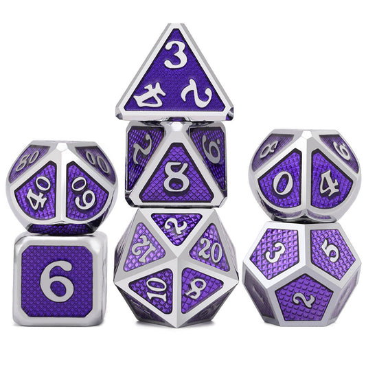 Dark Purple and Silver Dragon Scales Dice Set