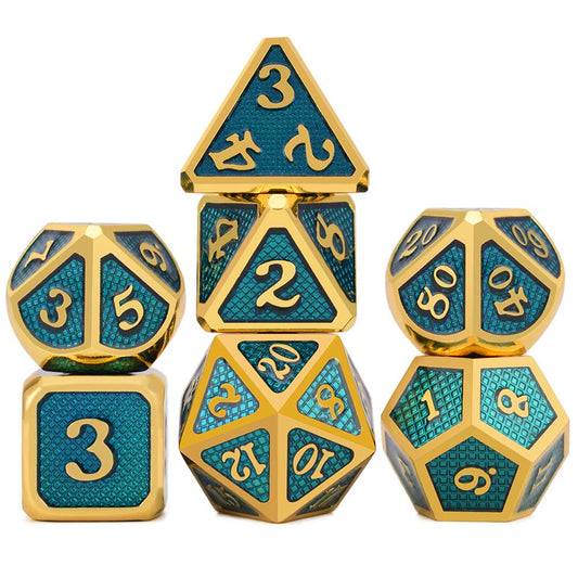 Teal and Gold Dragon Scales Dice Set