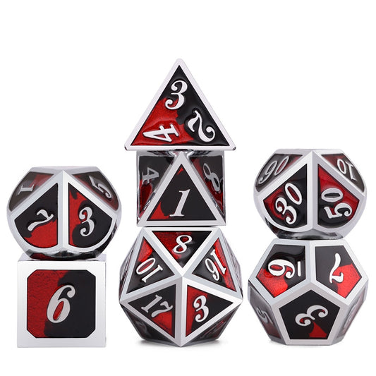 Red and Black Italic Font Metal Dice Set